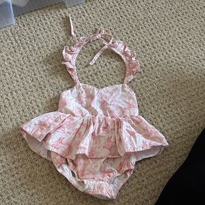 Arabella and Rose Pink Ruffled bunny mushroom Baby Dress